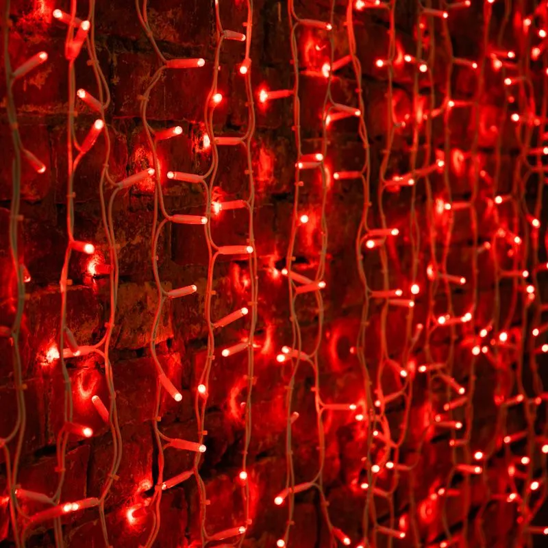 Гирлянда Светодиодный Дождь 2х1,5м, постоянное свечение, белый провод КАУЧУК, 230 В, диоды КРАСНЫЕ (