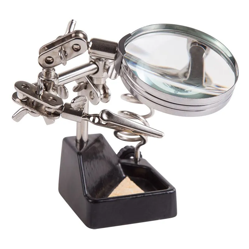 Держатель Третья рука, 2 зажима, лупа 60мм (2.5х), подставка паяльника, ниша, губка, чугун REXANT - Фото 5