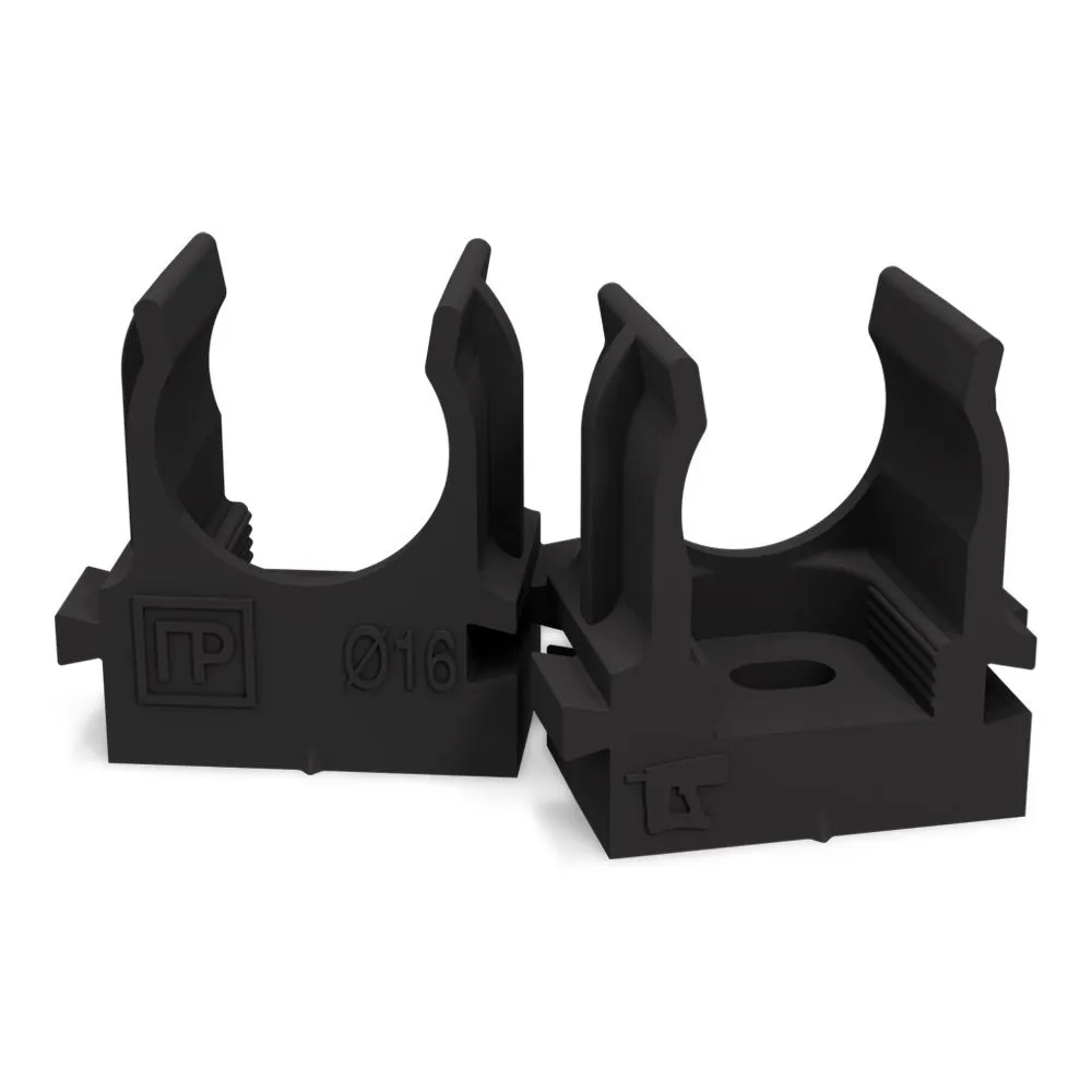 Крепеж-клипса для труб атмосферостойкая для монтажного пистолета черная в п/э d16 мм (100шт/1100шт у