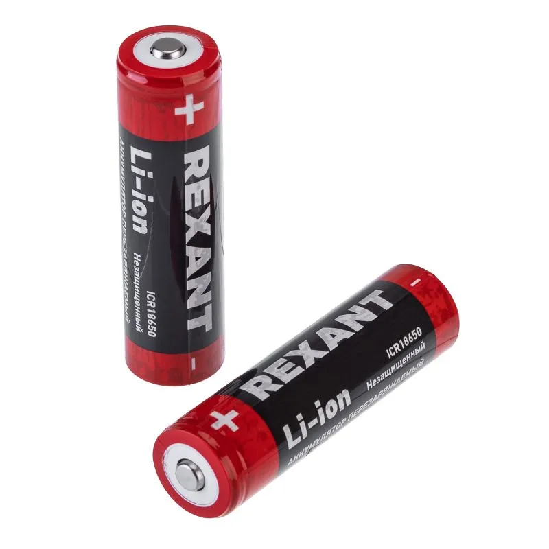 Аккумулятор Li-ion 18650, 3,7В, 2600мАч, без платы защиты, плоский контакт, 10 шт, коробка REXANT