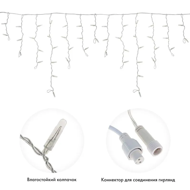 Гирлянда светодиодная Бахрома (Айсикл) 4,8х0,6м 176 LED RGB прозрачный ПВХ IP65 свечение с динамикой 230В нужен контроллер 245-908 NEON-NIGHT - Фото 2