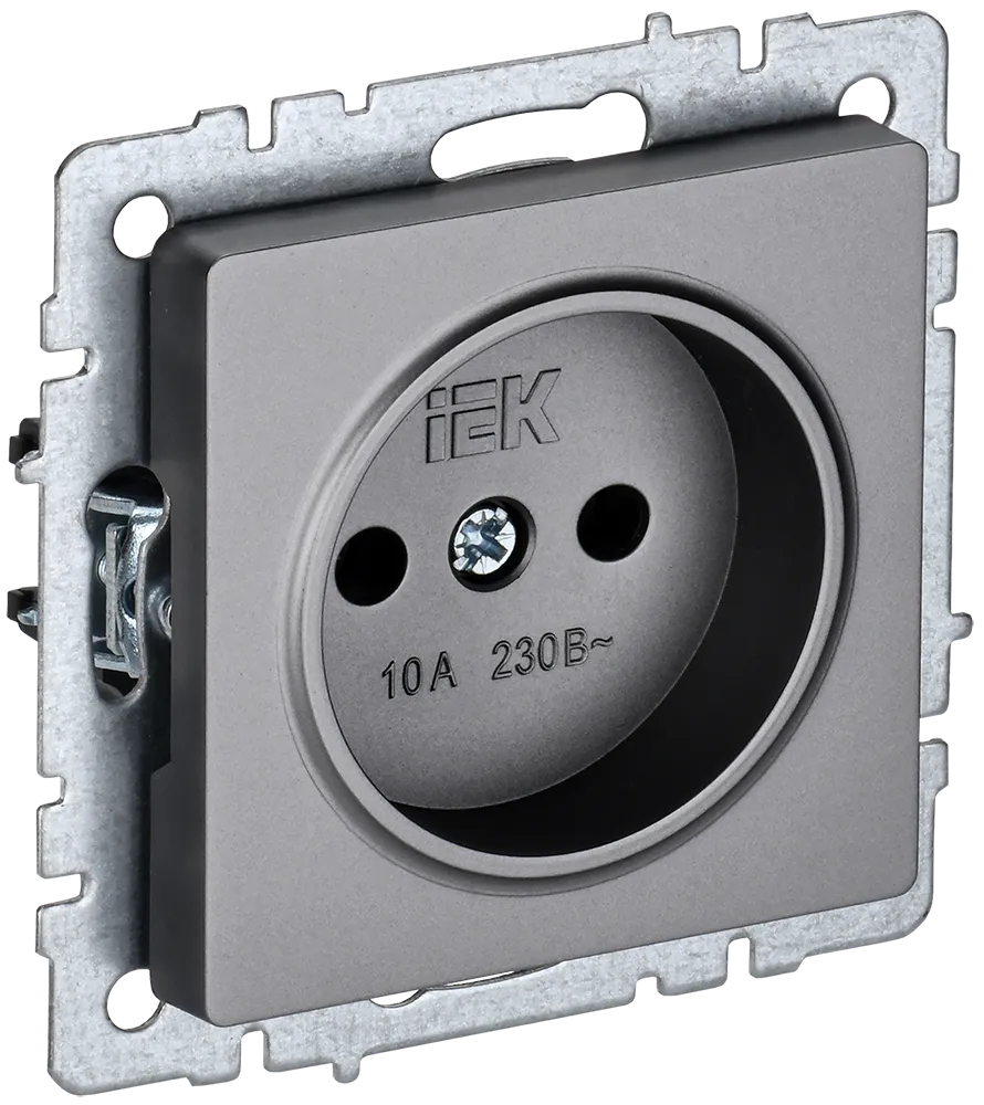 BRITE Розетка 1-местная без заземления без защитных шторок 10А РС10-1-0-БрС сталь IEK
