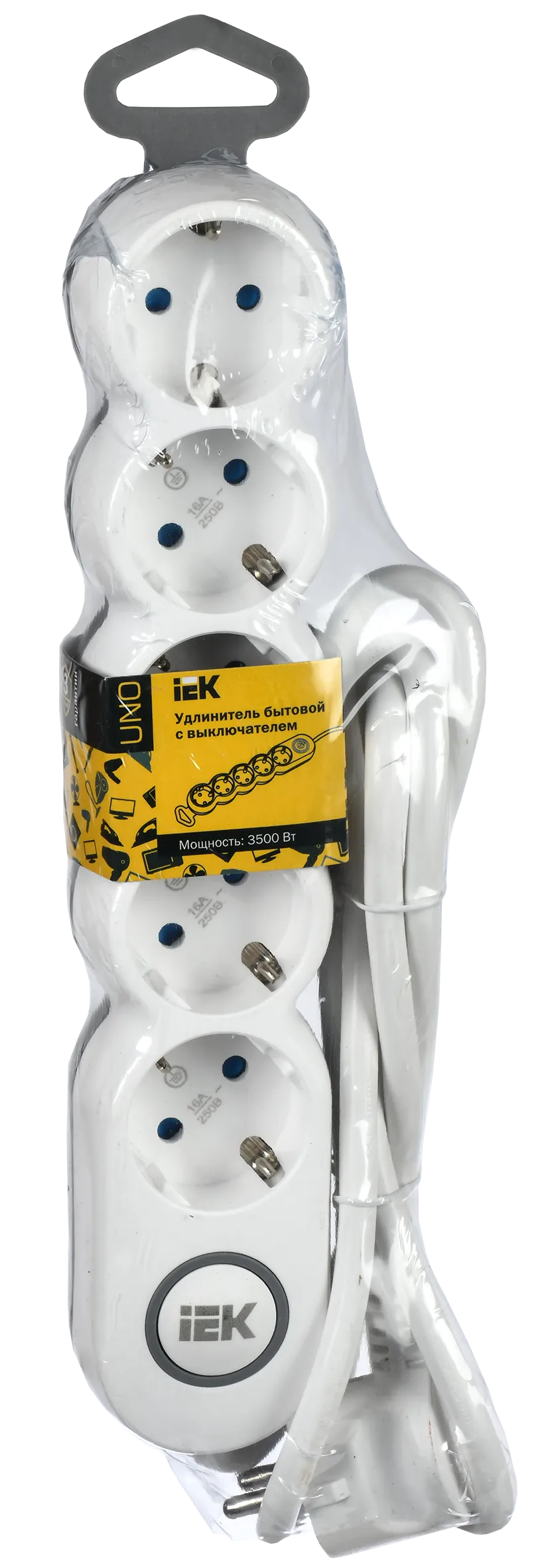 Удлинитель У05В 5 мест с заземлением 3м 3х1,5мм2 16А/250В UNO IEK - Фото 2