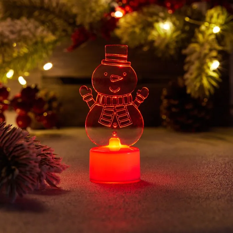 Фигура светодиодная на подставке Снеговик с шарфом 2D, RGB - Фото 5