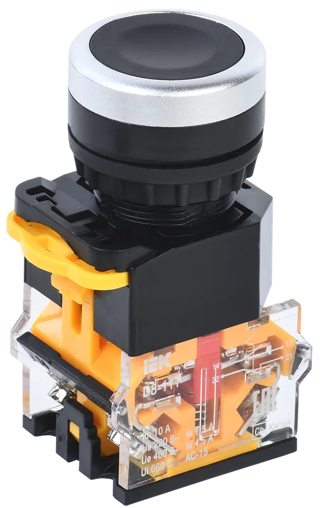 Кнопка управления D8-11T d=22мм 1з+1р с фиксацией черная IEK