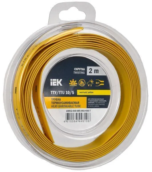 Трубка термоусадочная ТТУ нг-LS 10/5 желтая (2м/упак) IEK UDR12-010-005-002-K05-T