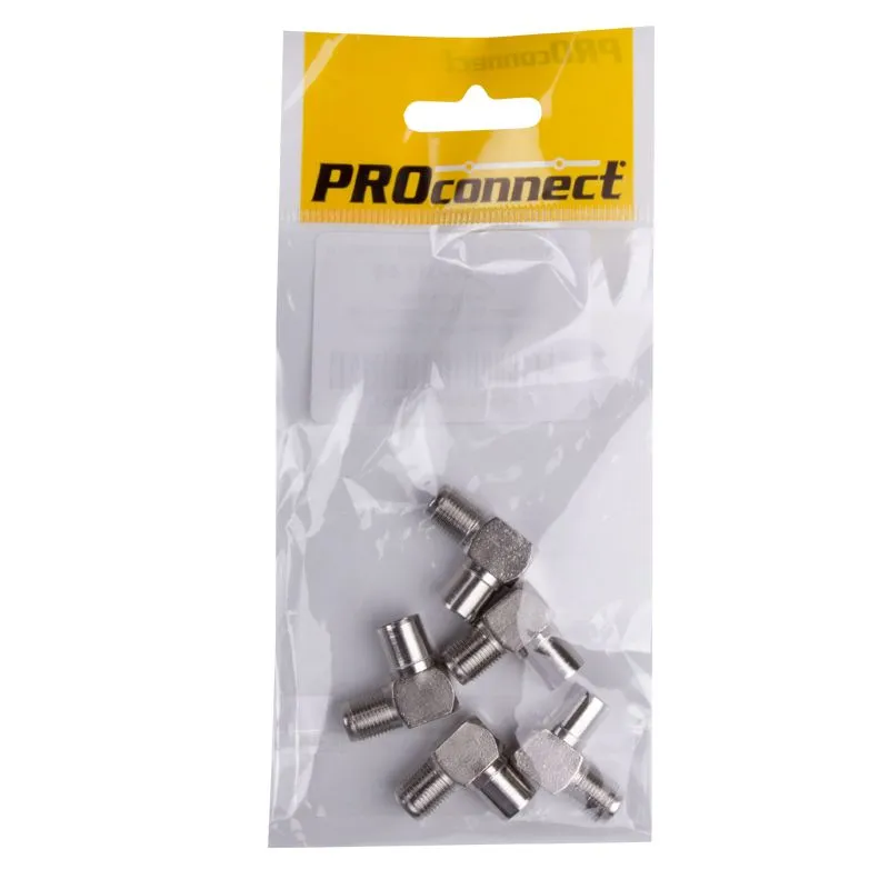 Переходник антенный, (гнездо F - штекер TV), угловой (5шт) (пакет) PROconnect