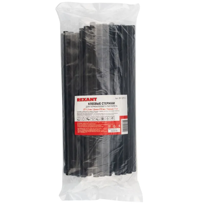 Стержни клеевые Ø11мм, 270мм, черные, 1кг (0,5кг + 0,5кг), пакет REXANT - Фото 2