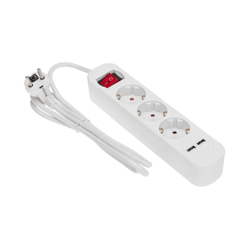Удлинитель STANDARD 3 гнезда, 1,5м, 3х1,0мм², с/з, с выключателем, 2 USB, белый REXANT - Фото 2