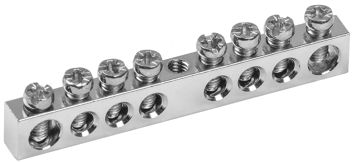 Шина PEN "земля-ноль" 6х9мм 8/1 с никелевым покрытием (8групп/крепеж по центру) IEK