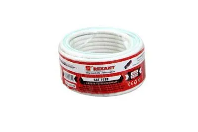 Кабель коаксиальный SAT 703B, 75Ом, Cu/Al/Cu, 75%, 10м, INDOOR, белый REXANT - Фото 2
