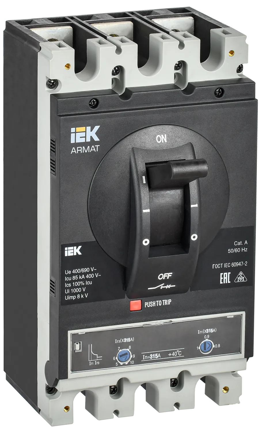 ARMAT Автоматический выключатель в литом корпусе 3P типоразмер H 85кА 315А расцепитель термомагнитный регулируемый IEK AR-MCCB-3H-085-0315A-ATUC