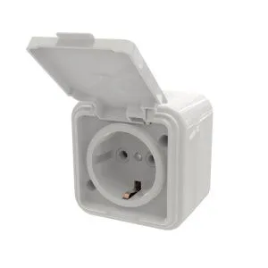 Розетка 1-местная RA16-211-Белая с заземляющим контактом, с крышкой, 16А, IP44 RA16-211-Б