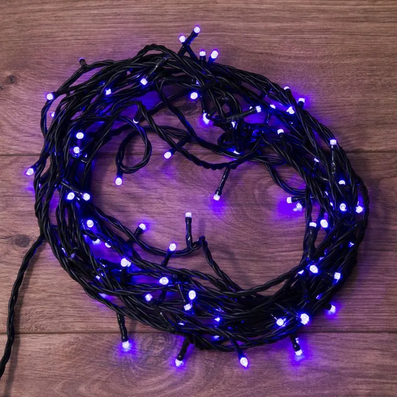 Гирлянда Нить управляемая 10м 100 LED ФИОЛЕТОВЫЙ черный ПВХ IP65 свечение с динамикой 230В контроллер в комплекте NEON-NIGHT 303-154