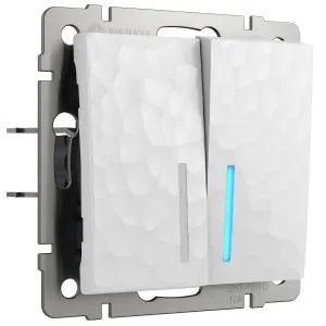 Выключатель двухклавишный с подсветкой (hammer белый) Werkel W1220101