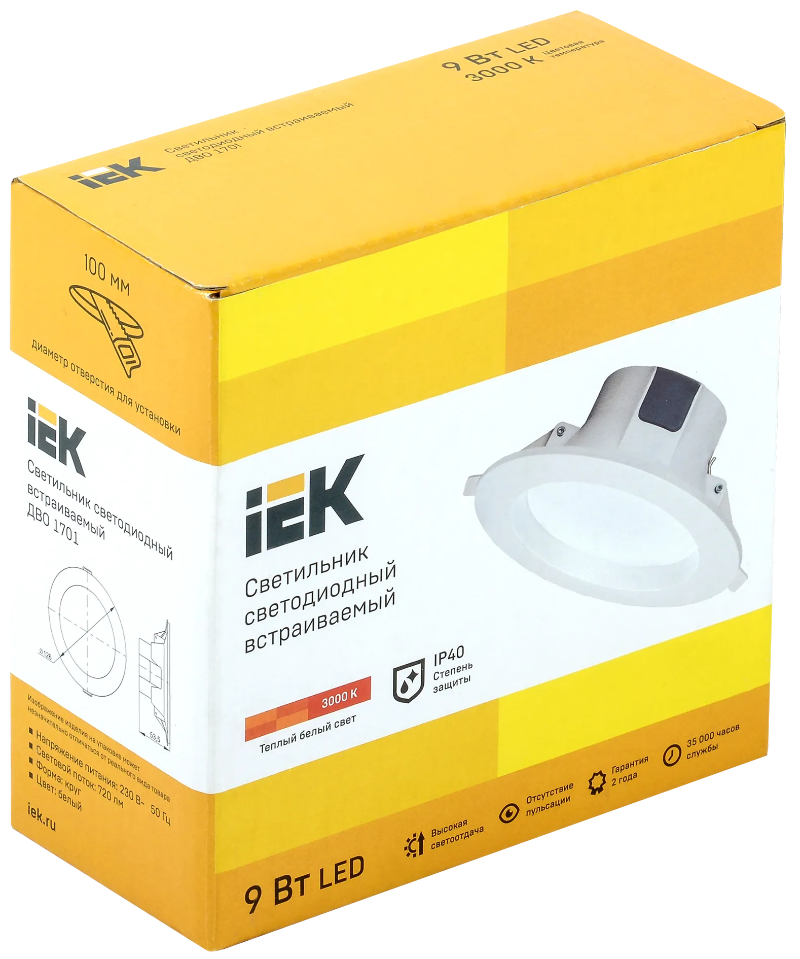 Светильник светодиодный ДВО 1701 белый круг 9Вт 3000K IP40 IEK