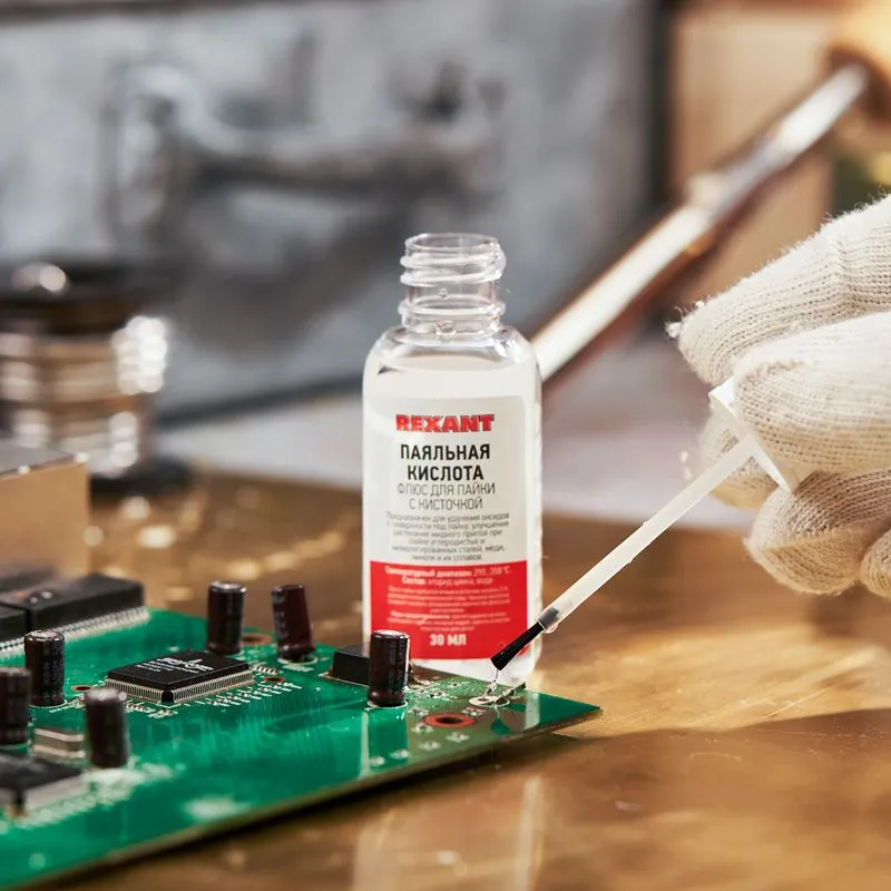 Флюс для пайки, ПАЯЛЬНАЯ КИСЛОТА, 30мл, с кисточкой, флакон REXANT - Фото 4