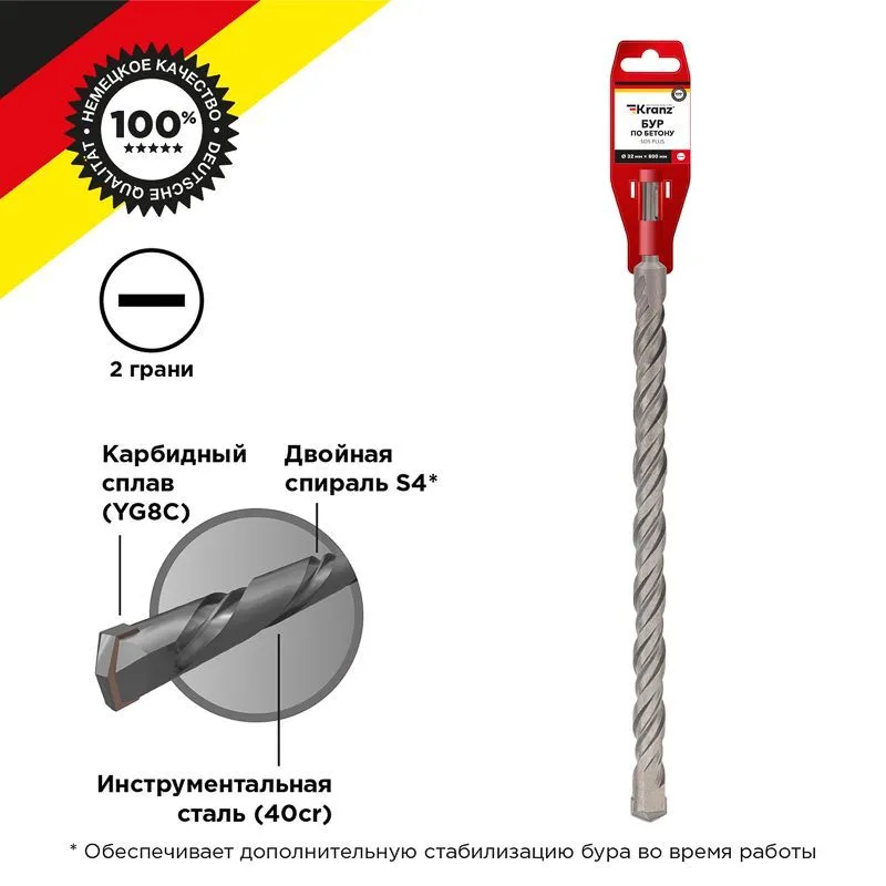 Бур по бетону 32x800x740мм SDS PLUS KRANZ KR-91-0085