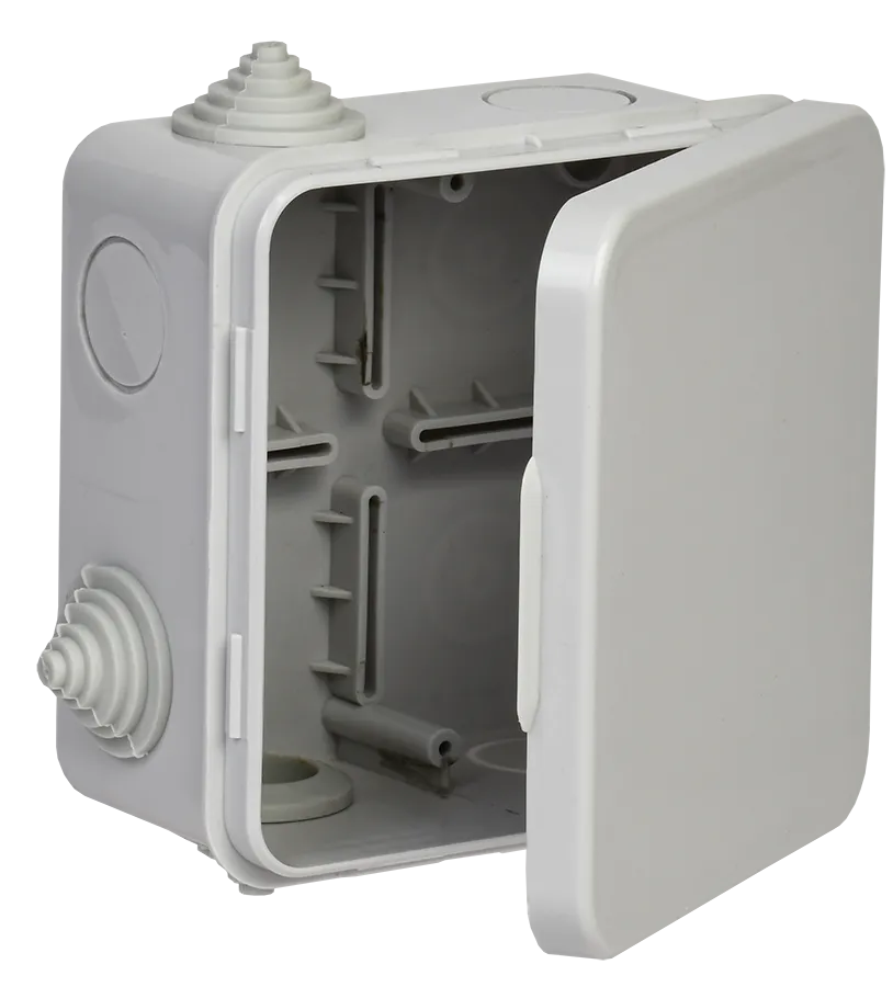 Коробка распаячная КМ для открытой проводки с откидной крышкой 100х100х50мм IP54 4 гермоввода (7035) GENERICA UKO31-100-100-050-K03-54G