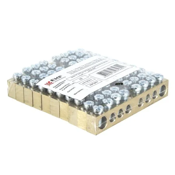 Шина PEN "ноль-земля" (8x12мм) 14 отв. латунь крепеж по краям EKF