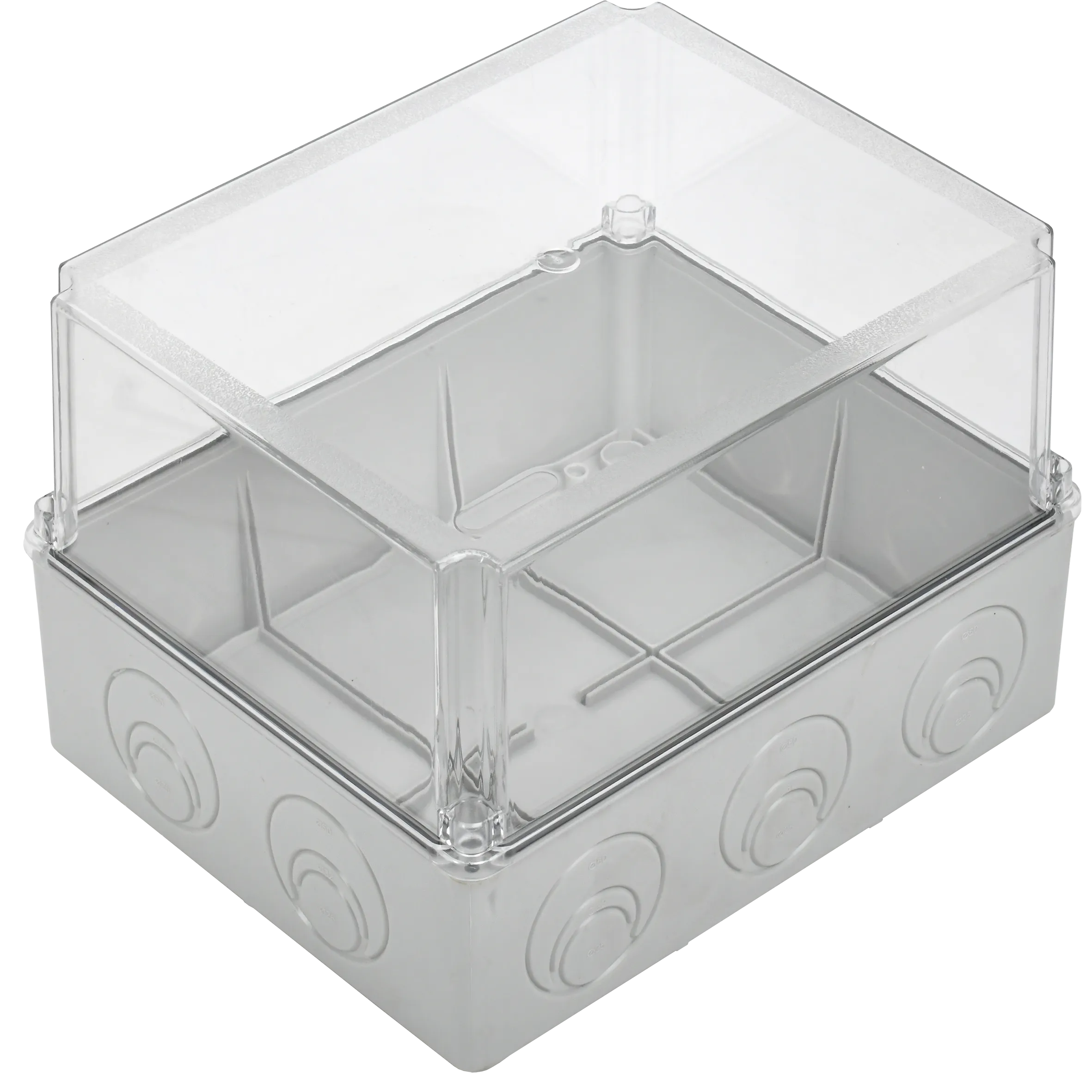 Коробка распаячная КМ41278 для открытой проводки безгалогенная (HF) 240х195х165мм с прозрачной крышкой IP55 5 вводов RAL 7035 IEK - Фото 4