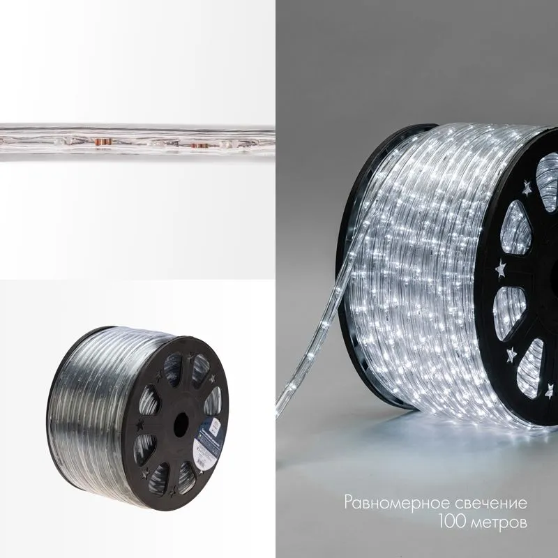 Дюралайт LED двухжильный 230В 13мм 24 LED/м БЕЛЫЙ эффект мерцания модуль 2м бухта 100м NEON-NIGHT Эконом - Фото 3
