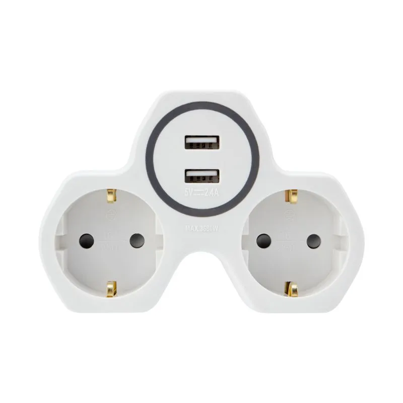 Двойник электрический 16А с/з и защитными шторками + 2 USB порта, 2,4 А, белый REXANT - Фото 3