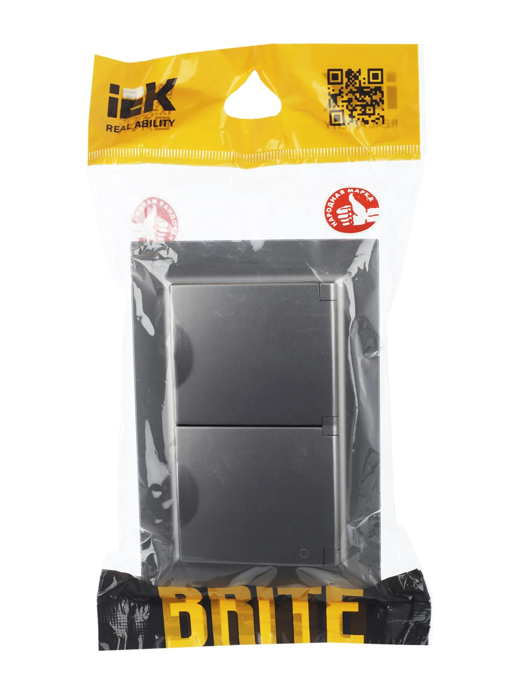 BRITE Розетка 2-местная с заземлением с защитными шторками и крышкой 16А в сборе IP44 РСбш12-3-44-БрС сталь IEK - Фото 6