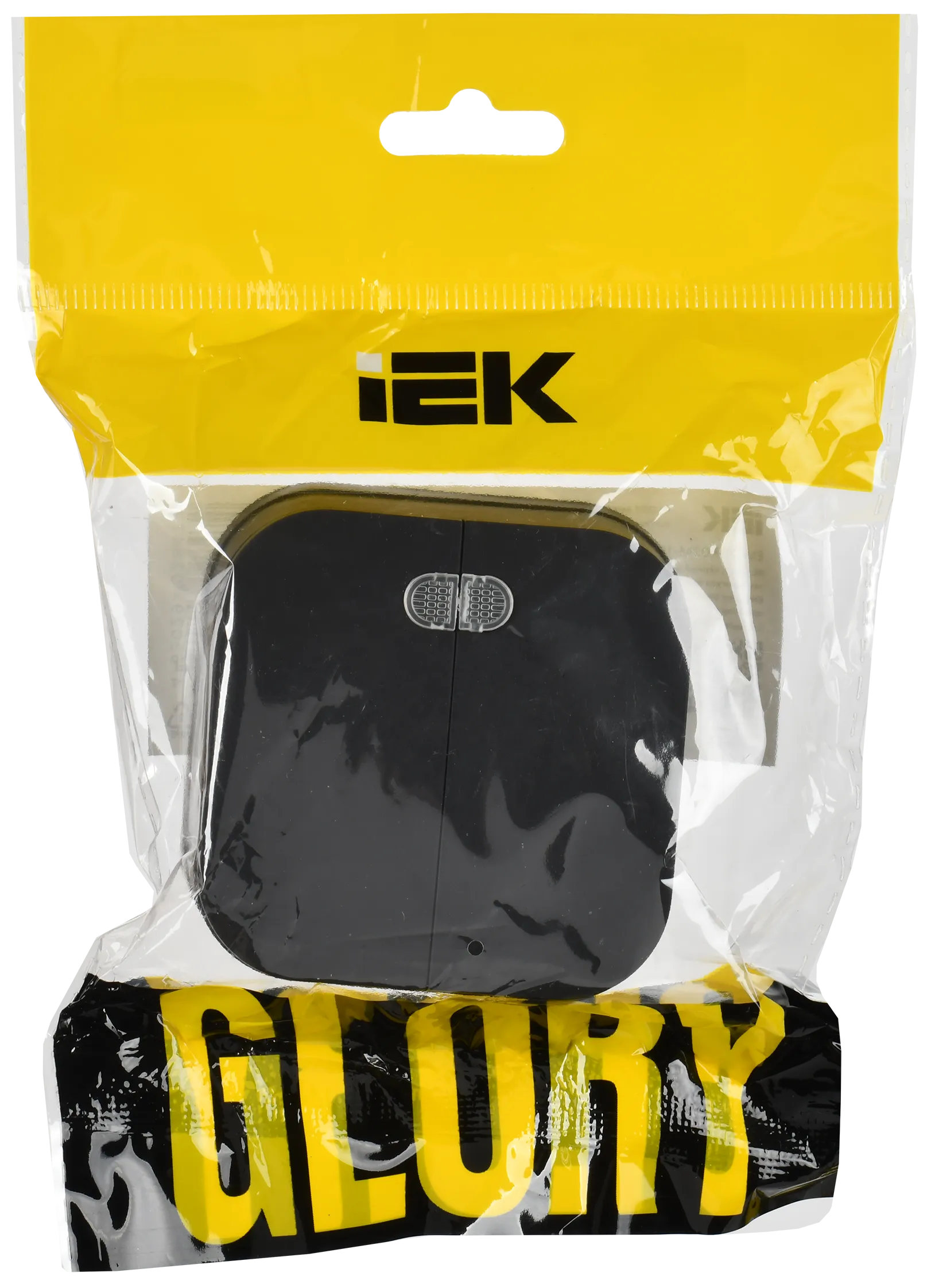 GLORY Выключатель 2-клавишный для открытой установки с индикацией 10А ВС20-2-1-ХЧм черный матовый IEK - Фото 2