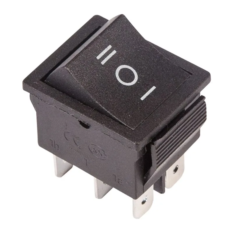 Выключатель клавишный 250V 15А (6с) ON-OFF-ON черный  с нейтралью (RWB-508, SC-767)  REXANT Индивидуальная упаковка 1 шт 36-2370-1