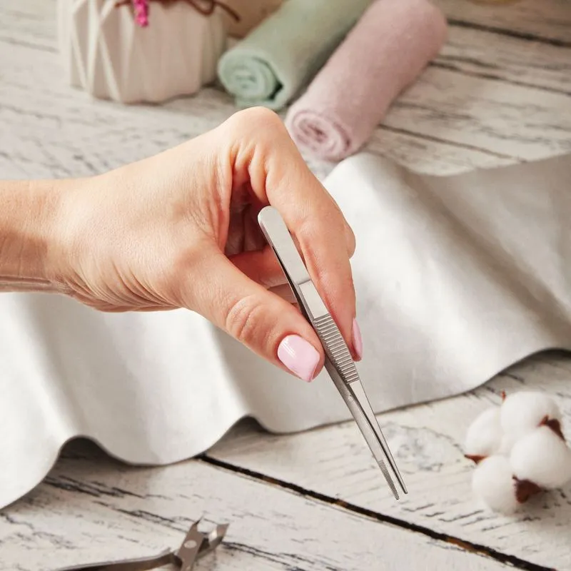 Пинцет прямой, узкий, фиксатор, рифленый 100мм ПРОФИ - Фото 4