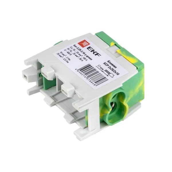 Клемма распределительная КСР с двойным винтом 2x25/2x16 желто-зеленая EKF - Фото 6