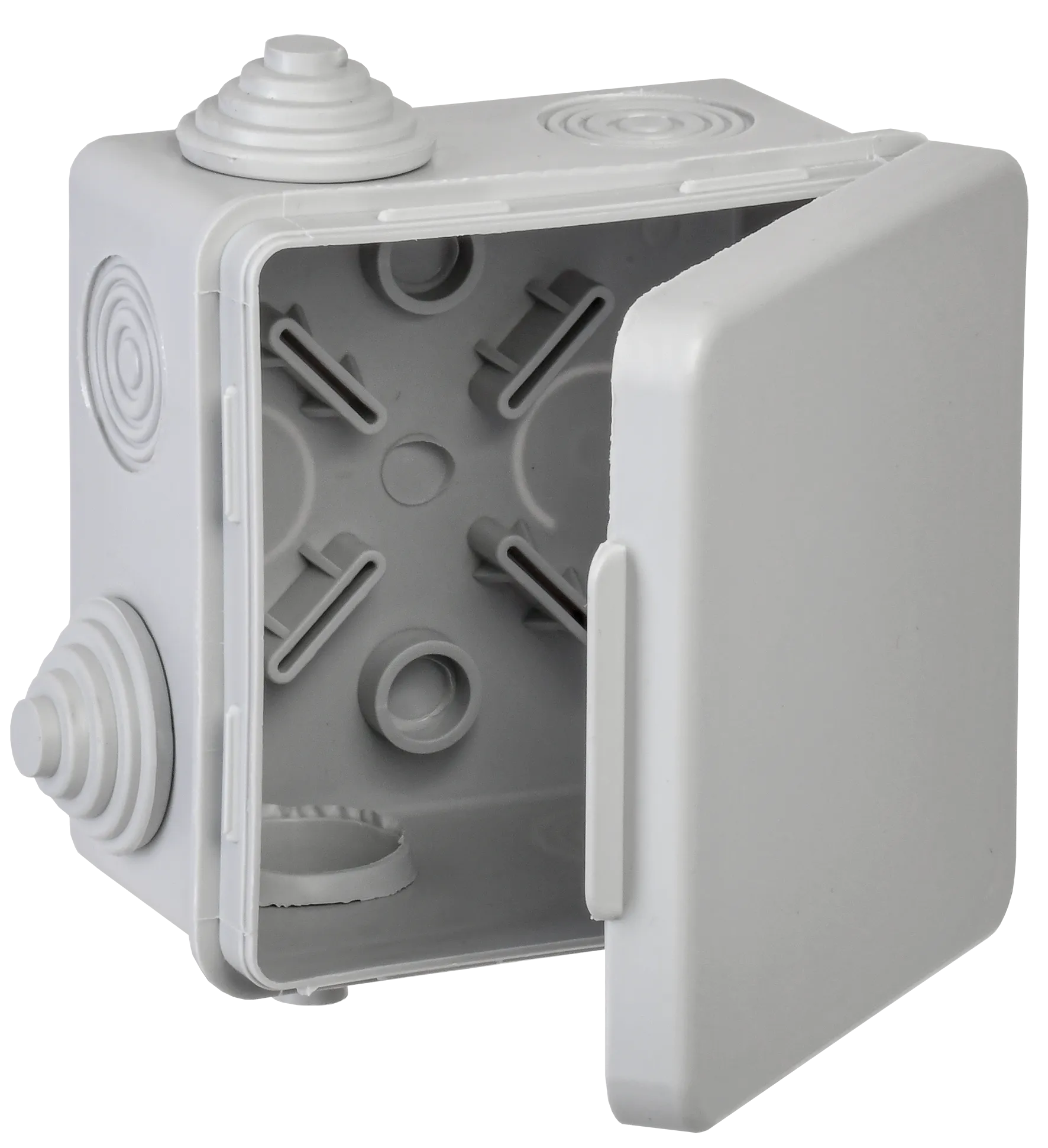 Коробка распаячная КМ для открытой проводки с откидной крышкой 80х80х50мм IP54 4 гермоввода (7035) GENERICA