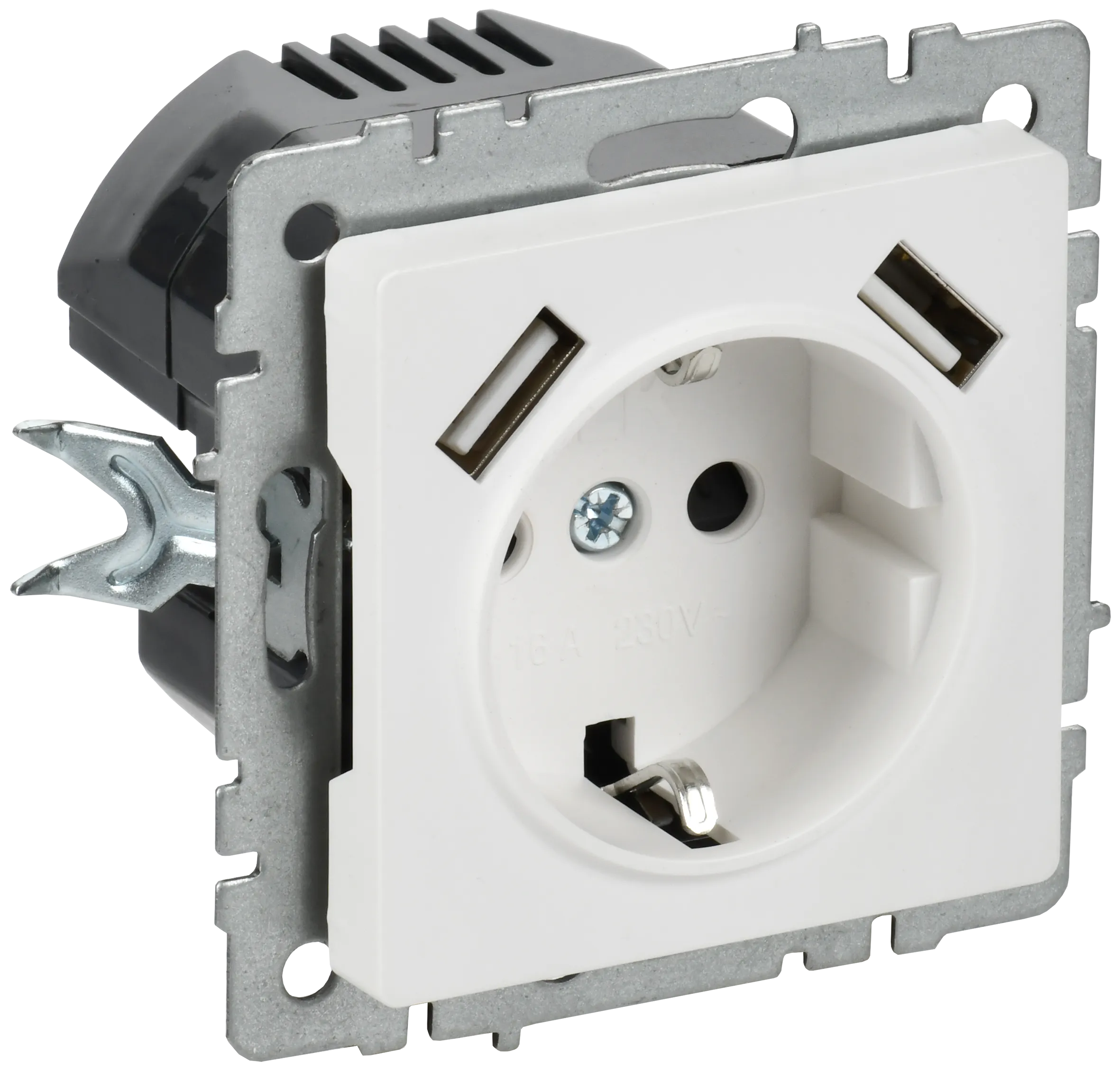 BRITE Розетка 1-местная с заземлением с защитными шторками 16А с USB A+A 5В 3,1А РЮш10-2-БрАБ арктический белый IEK