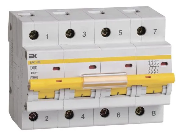KARAT Автоматический выключатель ВА47-100 4P D 80А 10кА IEK MVA40-4-080-D