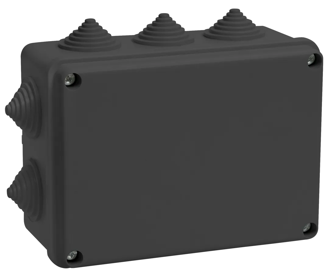 Коробка распаячная КМ41242 для открытой проводки безгалогенная (HF) 150х110х70мм IP55 10 гермовводов черная (RAL 9005) IEK UKO11-150-110-070-K02-55