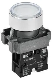 Кнопка управления LA167-BAF11 d=22мм 1з белая IEK BBT20-BAF11-1-22-67-K01