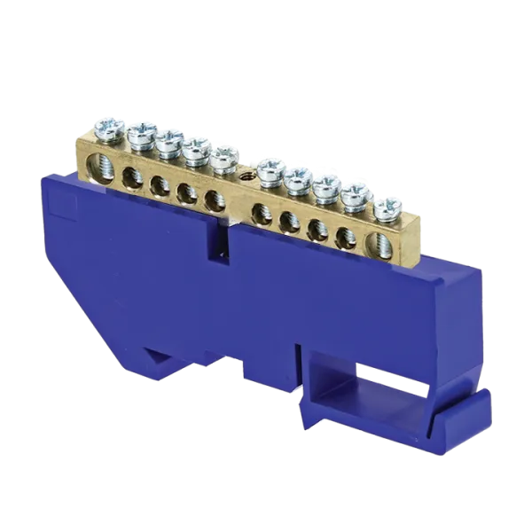 Шина "0" N (6x9мм) 10 отв. латунь синий изолятор на DIN-рейку EKF