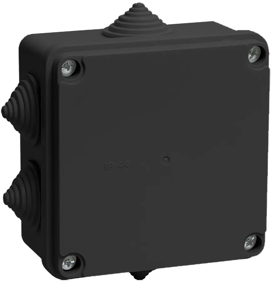 Коробка распаячная КМ41234 для открытой проводки безгалогенная (HF) 100х100х50мм IP55 6 гермовводов черная (RAL 9005) IEK