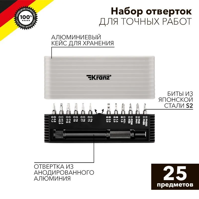 Набор отверток для точных работ RA-01, 25 предметов KRANZ KR-12-4751