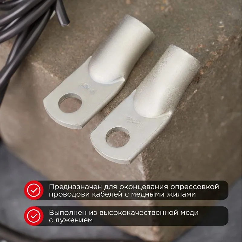 Наконечник медный луженый ТМЛ 185–16–21 (185мм² - Ø16мм) ГОСТ 7386-80 (в упак. 2 шт.) REXANT - Фото 2