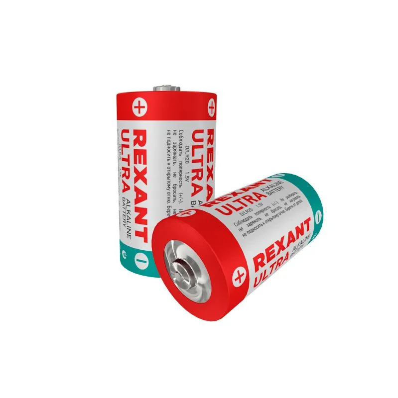 Батарейка алкалиновая D/LR20, 1,5В, 2 шт, блистер REXANT - Фото 3