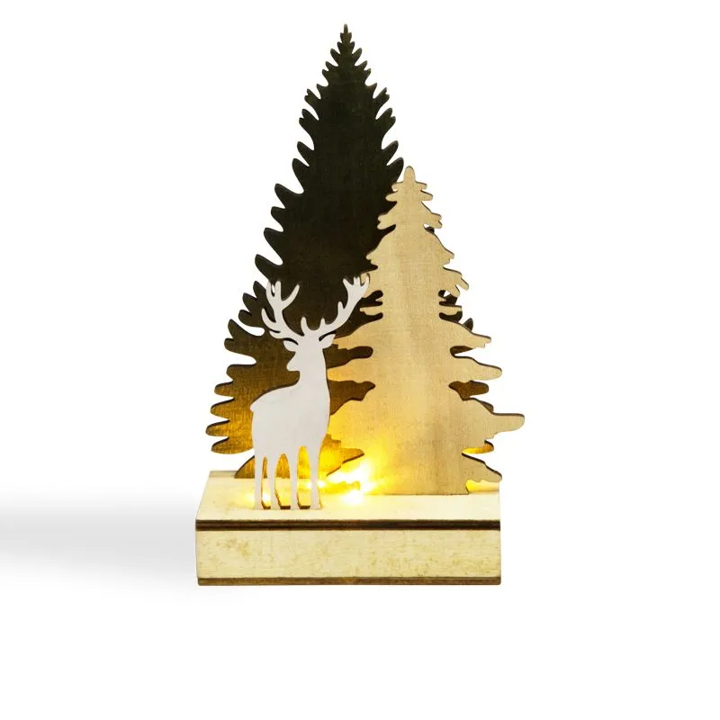 Деревянная фигурка с подсветкой Елочка с оленем 12x6x21,5 см - Фото 3