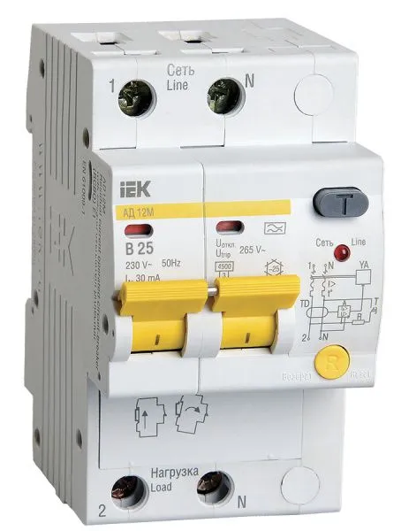 KARAT Дифференциальный автомат АД12M 2P B25 30мА тип A IEK MAD12-2-025-B-030