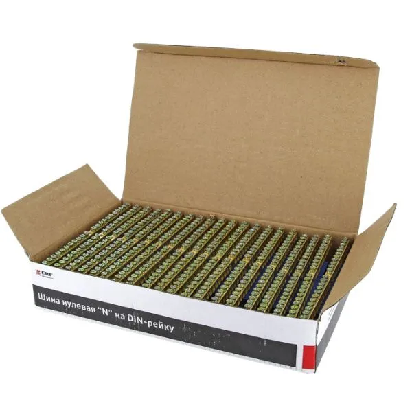 Шина "0" N (6x9мм) 20 отв. латунь синий изолятор на DIN-рейку EKF - Фото 3