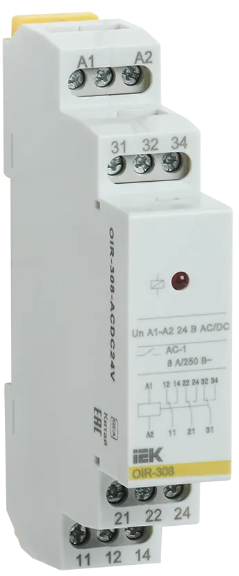 Реле промежуточное модульное OIR 3 контакта 8А 24В AC/DC IEK
