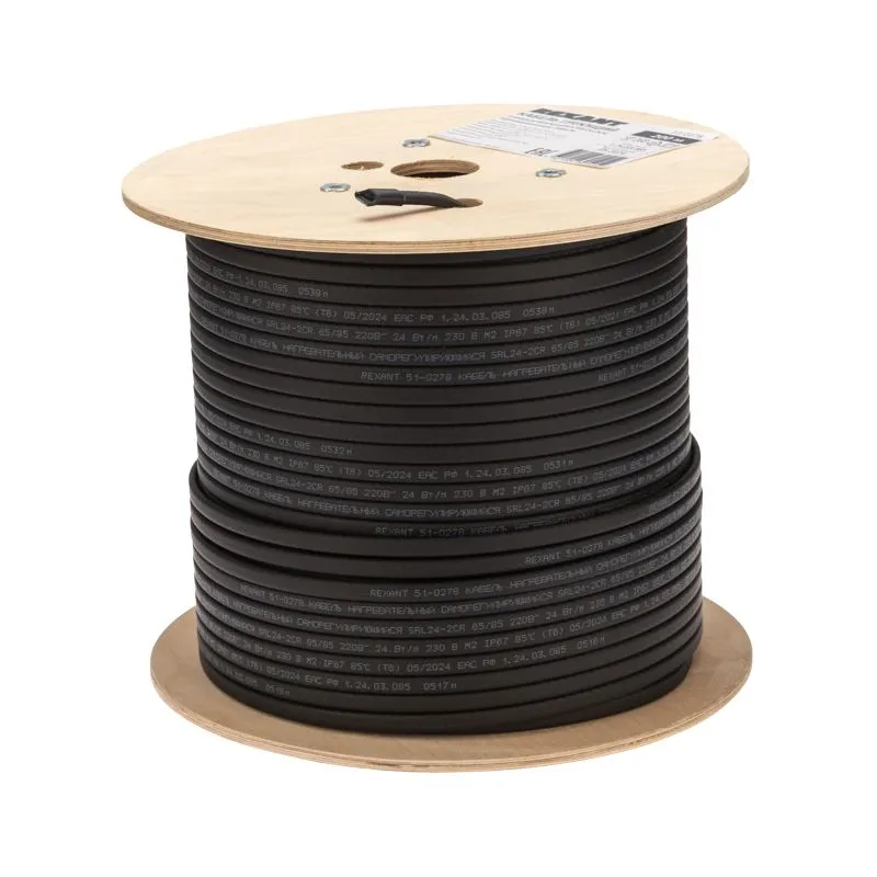 Кабель греющий (нагревательный) саморегулирующийся SRL24-2CR, экранированный, 24Вт/м, 0,9мм2/70м, 200м REXANT - Фото 2