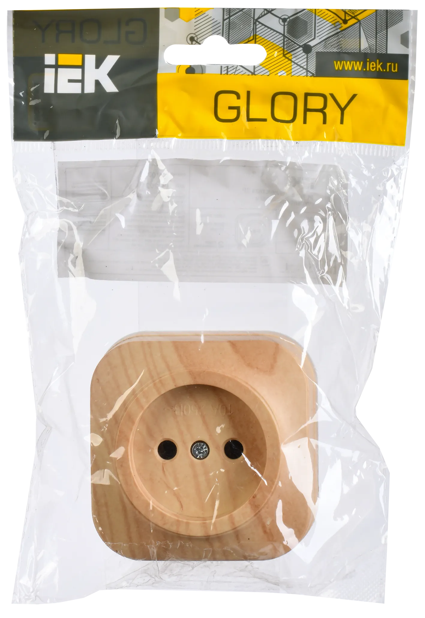 GLORY Розетка 1-местная для открытой установки без заземления без защитных шторок 10А РС20-2-ХС сосна IEK - Фото 2