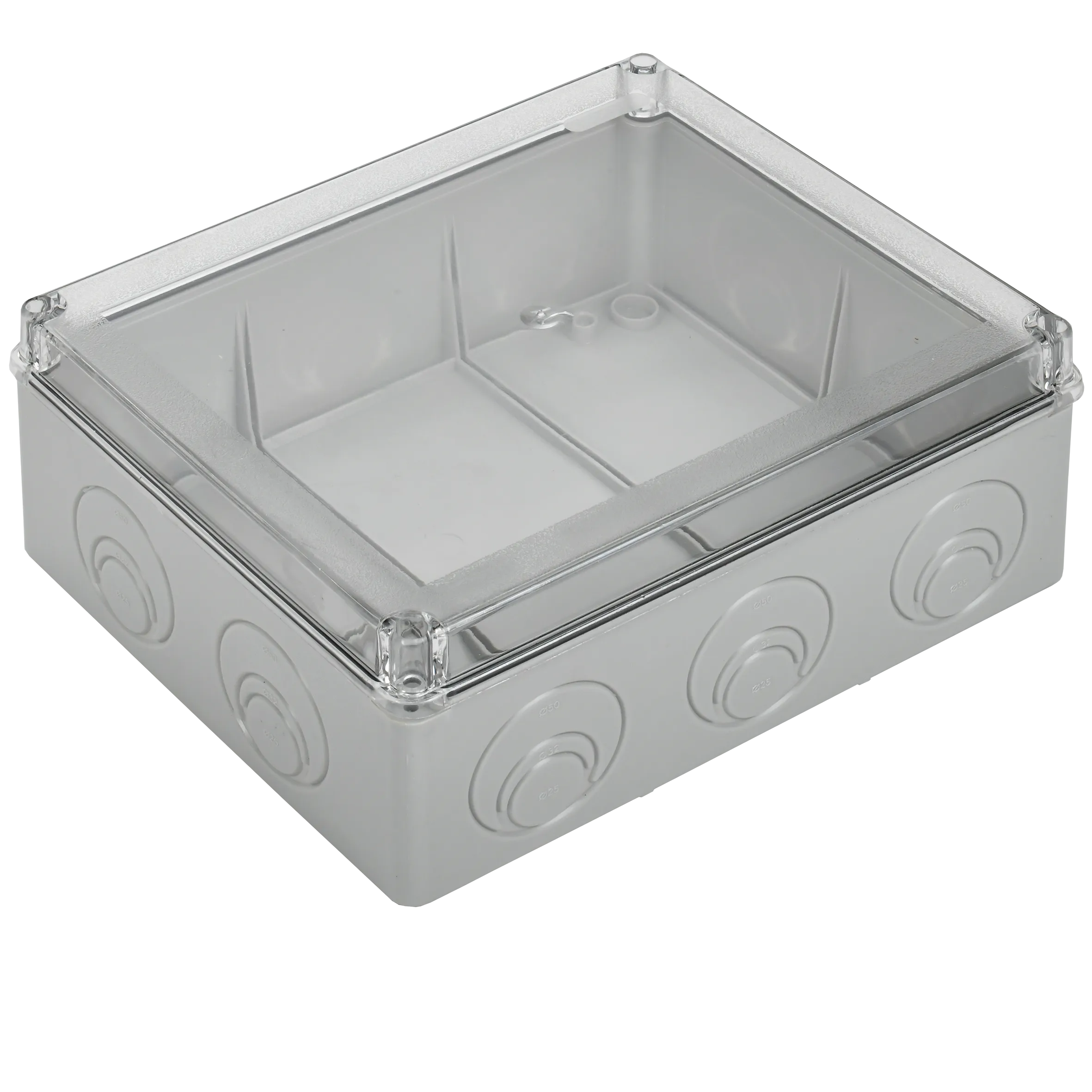 Коробка распаячная КМ41276 для открытой проводки безгалогенная (HF) 240х195х90мм с прозрачной крышкой IP55 5 вводов RAL 7035 IEK - Фото 4