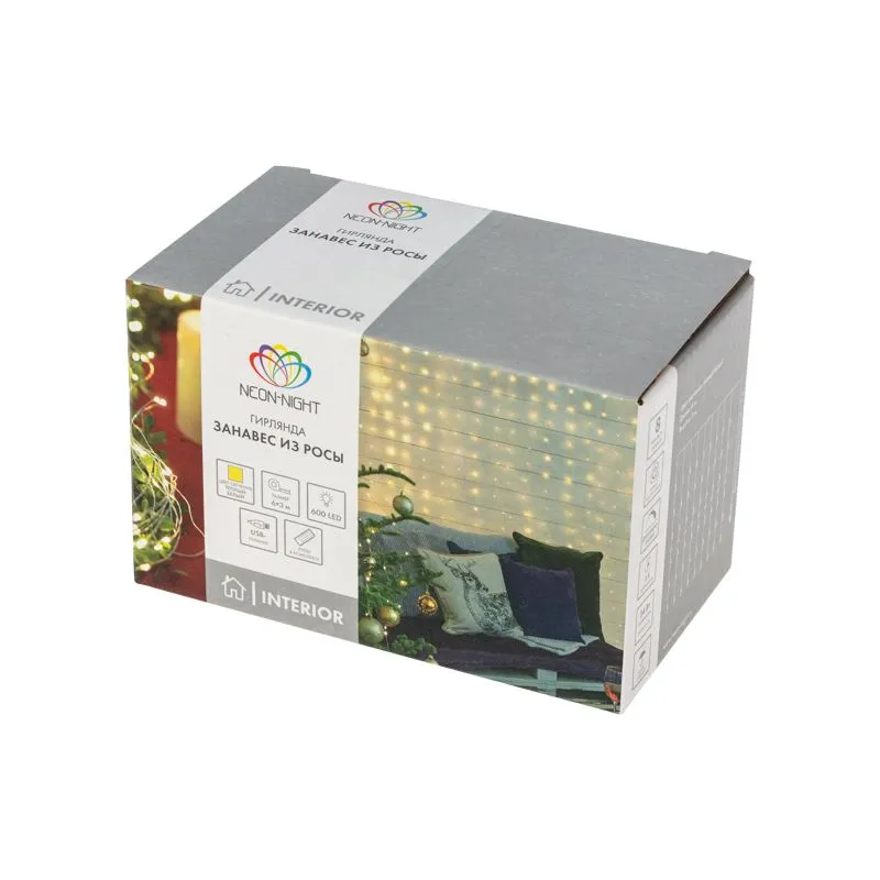 Гирлянда Светодиодный дождь из росы 6х3 м, теплый белый, USB + пульт управления NEON-NIGHT - Фото 3